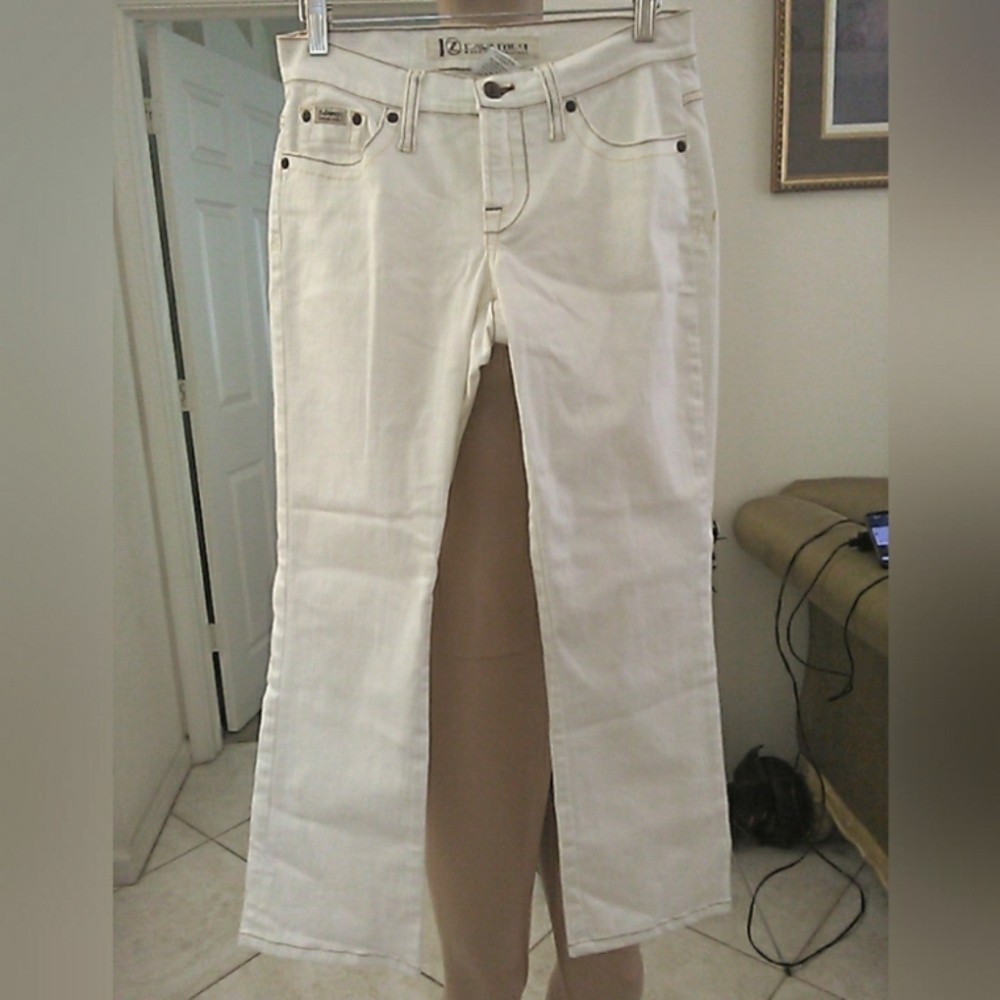 VINAGE Z. CAVARICCI Women Off-White CAPRI Jeans W/ YELLOW/ BROWN STITCHING SZ. 3